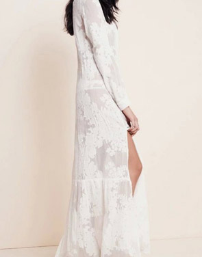photo Long Sleeve Floral Lace Crochet Maxi Dress by OASAP, color White - Image 2
