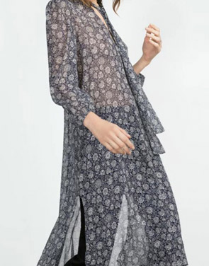 photo Long Sleeve Floral Print Side Slit Shirt Dress by OASAP - Image 2