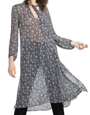 photo Long Sleeve Floral Print Side Slit Shirt Dress by OASAP - Image 1