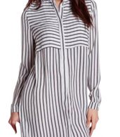 photo Long Sleeve Vertical Stripe Shirt Dress by OASAP, color Black White - Image 1