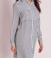 photo Long Sleeve Vertical Stripe Shirt Dress by OASAP, color Black White - Image 3