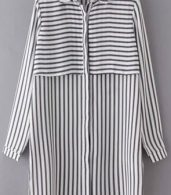 photo Long Sleeve Vertical Stripe Shirt Dress by OASAP, color Black White - Image 4