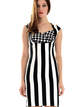 photo Modernist Contrast Vertical Stripe Print Mini Dress by OASAP, color Black White - Image 2