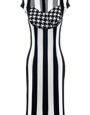photo Modernist Contrast Vertical Stripe Print Mini Dress by OASAP, color Black White - Image 1