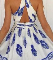 photo National Wind Deep V-Neck Backless Dress by OASAP, color Blue White - Image 2