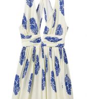 photo National Wind Deep V-Neck Backless Dress by OASAP, color Blue White - Image 5