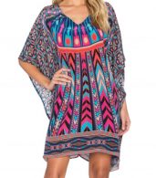 photo National Wind Print Asymmetric Batwing Sleeve Dress by OASAP, color Multi - Image 1