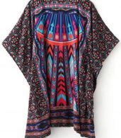photo National Wind Print Asymmetric Batwing Sleeve Dress by OASAP, color Multi - Image 5