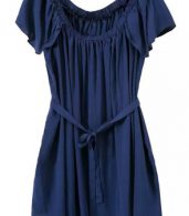 photo Navy Pleated Off-the-Shoulder Dress by OASAP, color Navy - Image 2