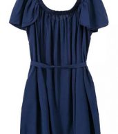 photo Navy Pleated Off-the-Shoulder Dress by OASAP, color Navy - Image 3