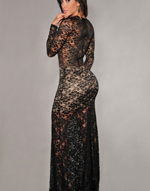 photo Nude Illusion Sexy Lace Evening Dress by OASAP, color Black Nude - Image 2