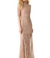 photo Nude Pink High Slit V-Back Lace over Maxi Dress by OASAP, color Nude - Image 1