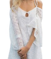 photo Off Shoulder Crochet Swimwear Bikini Cover Up Beach Dress by OASAP, color White - Image 1
