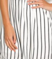 photo Off-Shoulder Ruffle Front Elastic Waist Vertical Stripe Dress by OASAP, color Black White - Image 6