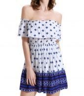 photo Off-Shoulder Ruffle Front Floral Print Short Dress by OASAP, color Multi - Image 1