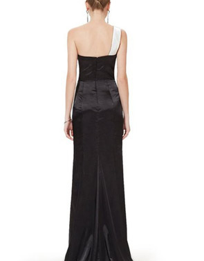 photo One Shoulder Black White Fitted Hi-Lo Prom Evening Dress by OASAP, color Black White - Image 2