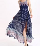 photo Open Back Zigzag Print M Slit Boho Dress by OASAP, color Multi - Image 2
