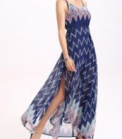 photo Open Back Zigzag Print M Slit Boho Dress by OASAP, color Multi - Image 3