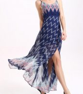 photo Open Back Zigzag Print M Slit Boho Dress by OASAP, color Multi - Image 4