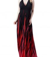 photo Oversized Color Block Print Deep V-Neck Maxi Dress by OASAP, color Multi - Image 1