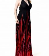 photo Oversized Color Block Print Deep V-Neck Maxi Dress by OASAP, color Multi - Image 4