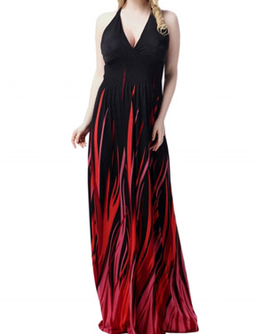 photo Oversized Color Block Print Deep V-Neck Maxi Dress by OASAP, color Multi - Image 1