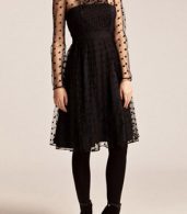 photo Polka Dot Mesh Panel Long Sleeve High Waist Pleated Dress by OASAP, color Black - Image 2