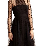 photo Polka Dot Mesh Panel Long Sleeve High Waist Pleated Dress by OASAP, color Black - Image 1