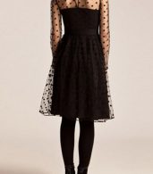 photo Polka Dot Mesh Panel Long Sleeve High Waist Pleated Dress by OASAP, color Black - Image 3
