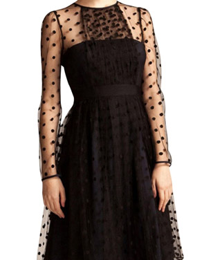 photo Polka Dot Mesh Panel Long Sleeve High Waist Pleated Dress by OASAP, color Black - Image 1