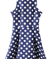 photo Polka Dot Print Sleeveless Waisted Dress by OASAP, color Blue - Image 1