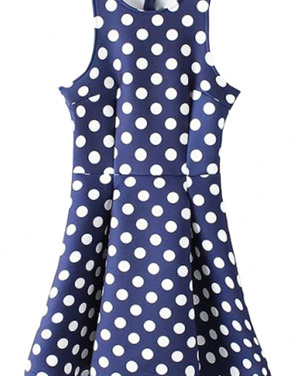 photo Polka Dot Print Sleeveless Waisted Dress by OASAP, color Blue - Image 1