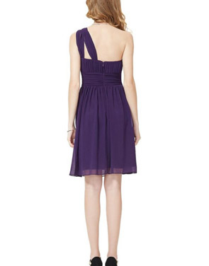 photo Purple One Shoulder Ruched Bust Short Bridesmaids Dress by OASAP, color Purple - Image 2