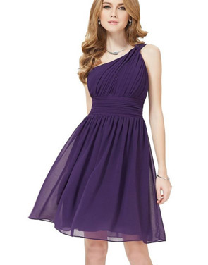 photo Purple One Shoulder Ruched Bust Short Bridesmaids Dress by OASAP, color Purple - Image 1
