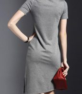 photo Round Neck Asymmetrical Hem Midi Dress with Pattern by OASAP - Image 7