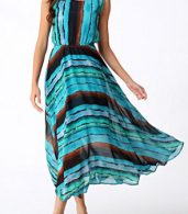 photo Round Neck Drawstring Waist Color Block Boho Dress by OASAP, color Multi - Image 2