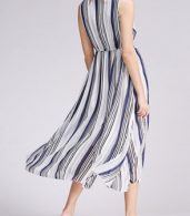 photo Round Neck Elastic Waist Vertical Stripe Boho Dress by OASAP, color Blue - Image 3