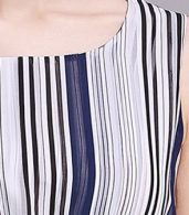 photo Round Neck Elastic Waist Vertical Stripe Boho Dress by OASAP, color Blue - Image 7