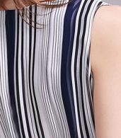photo Round Neck Elastic Waist Vertical Stripe Boho Dress by OASAP, color Blue - Image 8