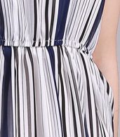 photo Round Neck Elastic Waist Vertical Stripe Boho Dress by OASAP, color Blue - Image 9