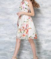 photo Round Neck Sleeveless Floral Print Organza Cocktail Dress by OASAP, color Multi - Image 3