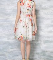 photo Round Neck Sleeveless Floral Print Organza Cocktail Dress by OASAP, color Multi - Image 4