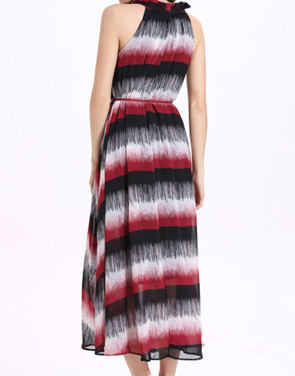 photo Ruffle Neck Sleeveless Color Block Long Dress with Belt by OASAP, color Multi - Image 2
