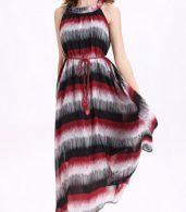 photo Ruffle Neck Sleeveless Color Block Long Dress with Belt by OASAP, color Multi - Image 4