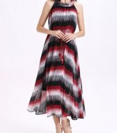 photo Ruffle Neck Sleeveless Color Block Long Dress with Belt by OASAP, color Multi - Image 5