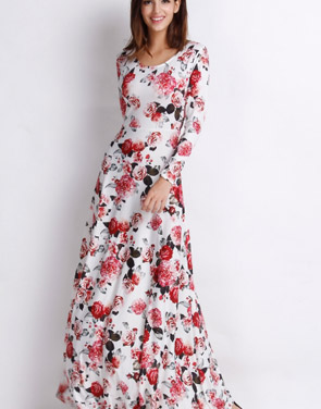 photo Rustic Romance Floral Long Sleeves Dress by OASAP, color Multi - Image 1