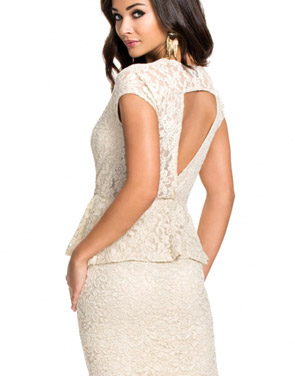 photo Sexy Flawless Lace Ivory Peplum Dress by OASAP, color Ivory - Image 2