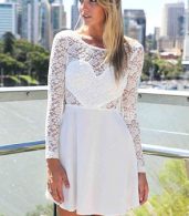 photo Sexy Wedding Party Long Sleeve Lace Skater Dress by OASAP, color White - Image 2