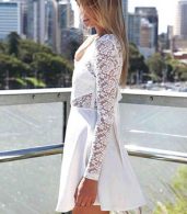 photo Sexy Wedding Party Long Sleeve Lace Skater Dress by OASAP, color White - Image 3