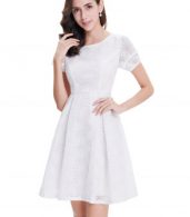 photo Short Sleeve Cocktail Party Fit Flare Dress by OASAP, color White - Image 2